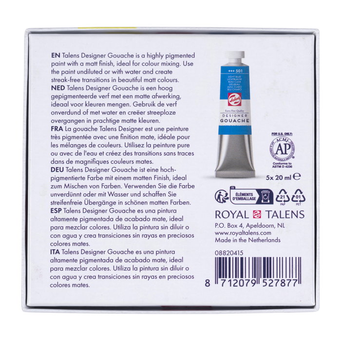 Talens Témperas Extrafinas Colores Primarios Set de 5 Tubos de 20 ml