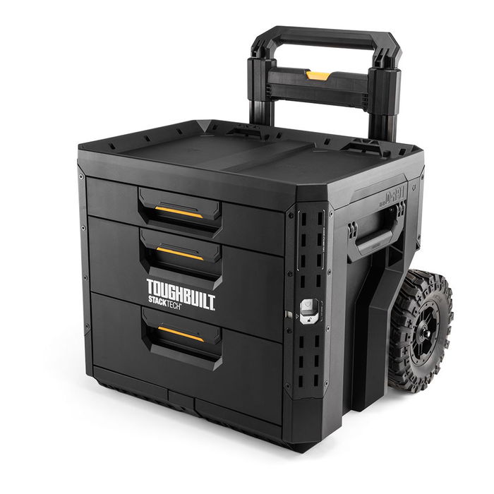 Toughbuilt Caja de Herramientas StackTech con 3 Cajones, Ruedas Todoterreno de 22 cm y Cierre Automático, 53 x 40.5 x 47.7 cm, Capacidad 113 kg, Incluye 27 Separadores
