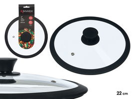 Kinvara Tapa de Cristal y Silicona Transparente con Borde Negro para Sartén de 22 cm (Set de 12)