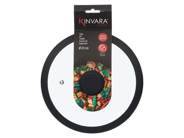 Kinvara Tapa de Cristal y Silicona Transparente con Borde Negro para Sartén de 22 cm (Set de 12)