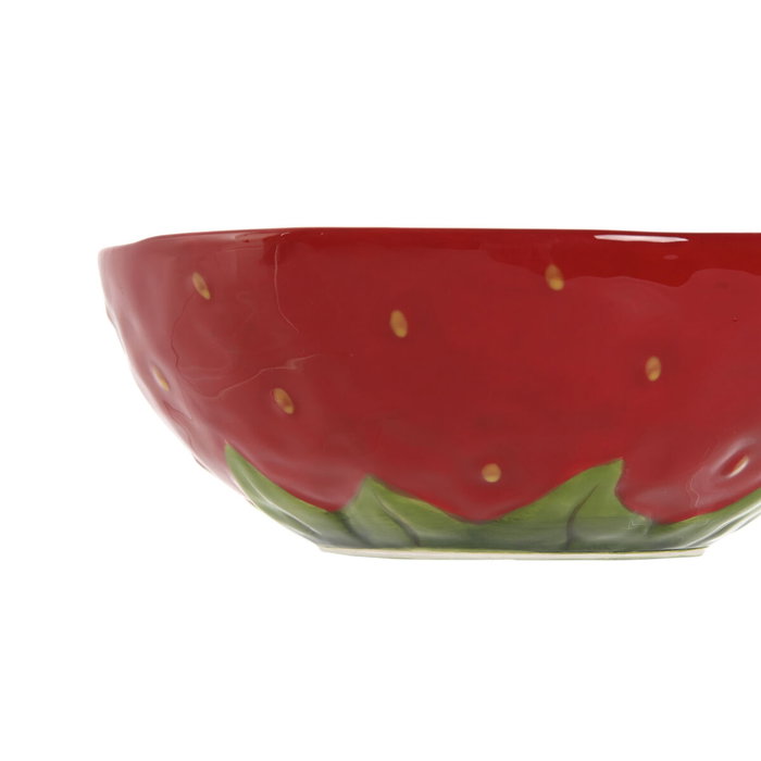 DKD Home Decor Bol de Gres Fresa Rojo 19,3x19,3x7 cm