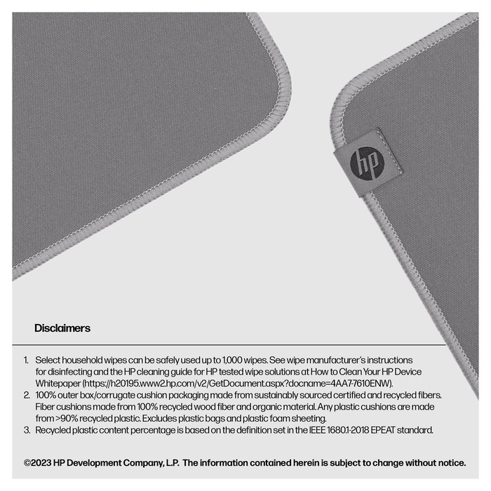 HP - Alfombrilla de ratón sanitizable, superficie fácil de limpiar - 105