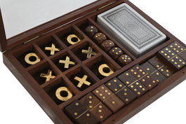 DKD Home Decor Set de 5 Juegos de Dominó y Cartas en Sheesham y Cristal, 22x16,5x3,5 cm