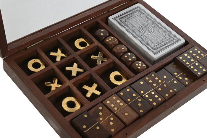 DKD Home Decor Set de 5 Juegos de Dominó y Cartas en Sheesham y Cristal, 22x16,5x3,5 cm DKD Home Decor Set de 5 Juegos de Dominó y Cartas en Sheesham y Cristal, 22x16,5x3,5 cm