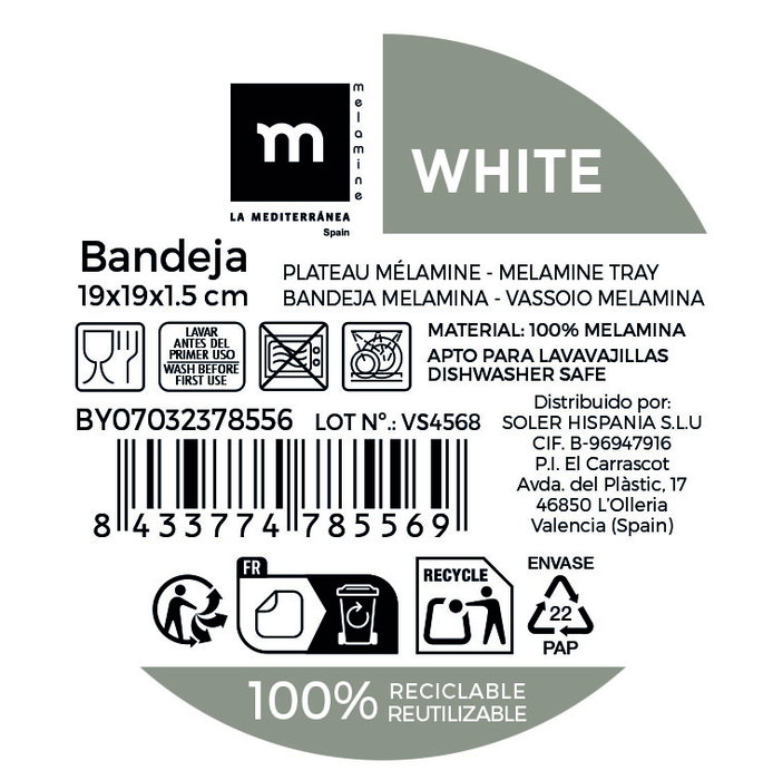 Inde Bandeja de Melamina Mate Blanca 18,1 x 18,1 cm (24 Unidades) La Mediterrane Inde Bandeja de Melamina Mate Blanca 18,1 x 18,1 cm (24 Unidades) La Mediterrane