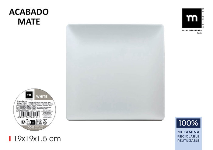 Inde Bandeja de Melamina Mate Blanca 18,1 x 18,1 cm (24 Unidades) La Mediterrane Inde Bandeja de Melamina Mate Blanca 18,1 x 18,1 cm (24 Unidades) La Mediterrane