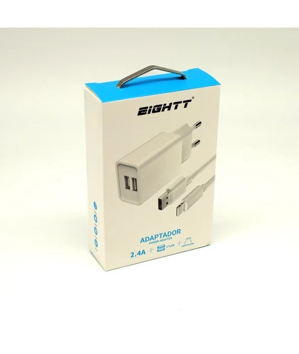 Eightt ECW-IP Cargador Universal con 2 Puertos USB y Cable Lightning Blanco
