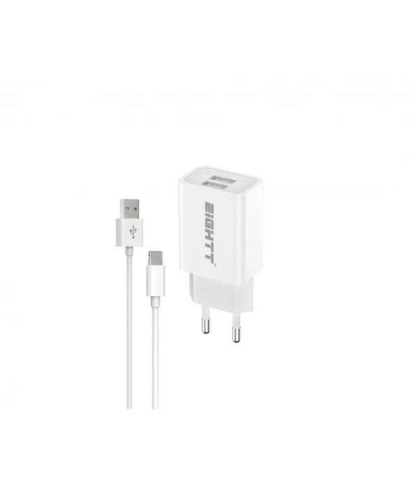Eightt Cargador ECW-IP Interior Universal 2 Puertos USB 5V 2.4A con Cable Lightning 1.2m Blanco