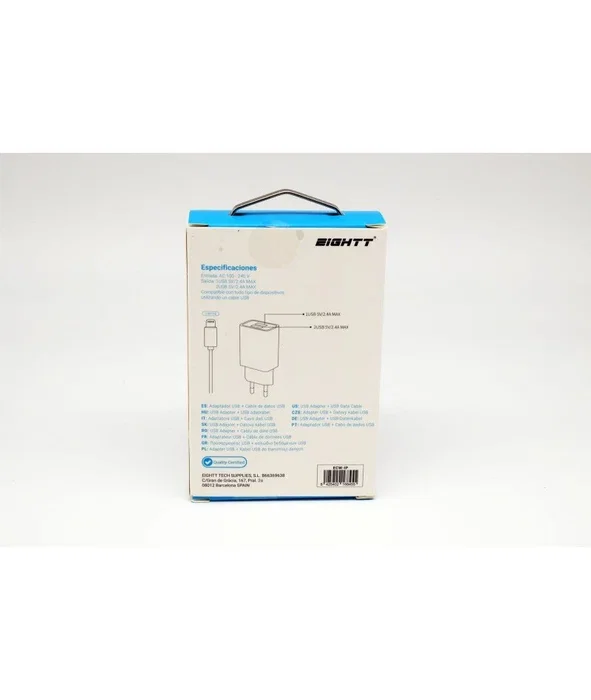 Eightt ECW-IP Cargador Universal con 2 Puertos USB y Cable Lightning Blanco