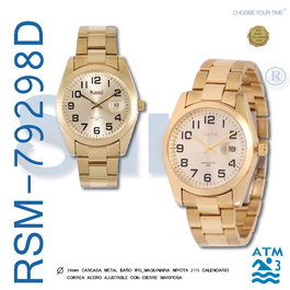 SAMI Reloj Unisex 12 Nos Fecha IPG 3 ATM Correa Acero