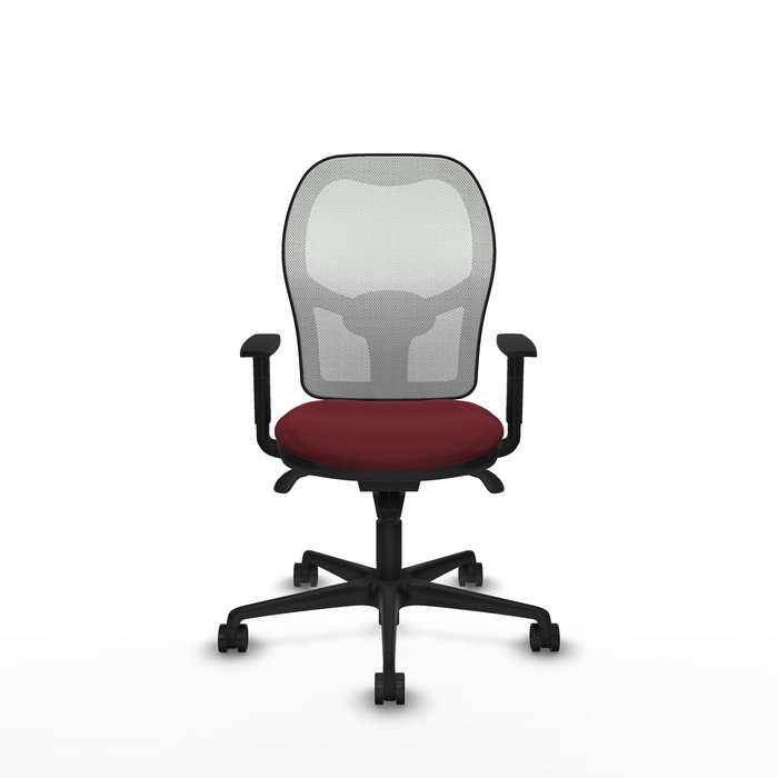 Silla de oficina Jorquera con mecanismo Sincro tapizada con Similpiel color Granate y malla color Blanco. Equipada con lumbar 1D, Brazos 1D y Ruedas 65mm nailon Silla de oficina Jorquera con mecanismo Sincro tapizada con Similpiel color Granate y malla color Blanco. Equipada con lumbar 1D, Brazos 1D y Ruedas 65mm nailon