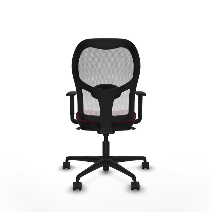 Silla de oficina Jorquera con mecanismo Sincro tapizada con Similpiel color Granate y malla color Blanco. Equipada con lumbar 1D, Brazos 1D y Ruedas 65mm nailon Silla de oficina Jorquera con mecanismo Sincro tapizada con Similpiel color Granate y malla color Blanco. Equipada con lumbar 1D, Brazos 1D y Ruedas 65mm nailon