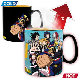 Abysse Taza Térmica My Hero Academia con Diseño Revelador de Estudiantes UA y All Might, Cerámica Negra 11x10x13 cm