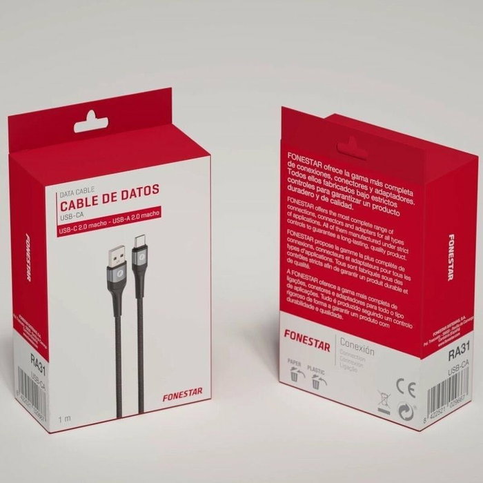 Fonestar Cable USB 2.0 USB-CA Tipo-C a USB A 1m Negro Fonestar Cable USB 2.0 USB-CA Tipo-C a USB A 1m Negro