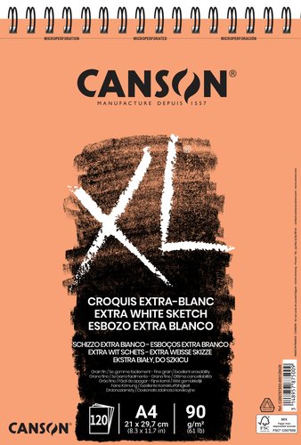 Bloc De Dibujo Canson Xl Croquis Extra Blanco Con Espiral Grano Fino A4 90G 120H Bloc De Dibujo Canson Xl Croquis Extra Blanco Con Espiral Grano Fino A4 90G 120H
