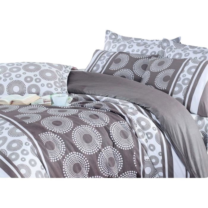 Aucune Juego de Cama Marrón 100% Algodón Reforzado con Funda Nórdica y 2 Fundas de Almohada