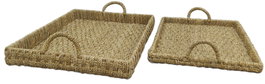 DKD Home Decor Set de 2 Bandejas de Seagrass y Metal Natural 58x48x8 cm