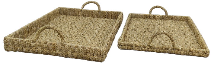 DKD Home Decor Set de 2 Bandejas de Seagrass y Metal Natural 58x48x8 cm DKD Home Decor Set de 2 Bandejas de Seagrass y Metal Natural 58x48x8 cm