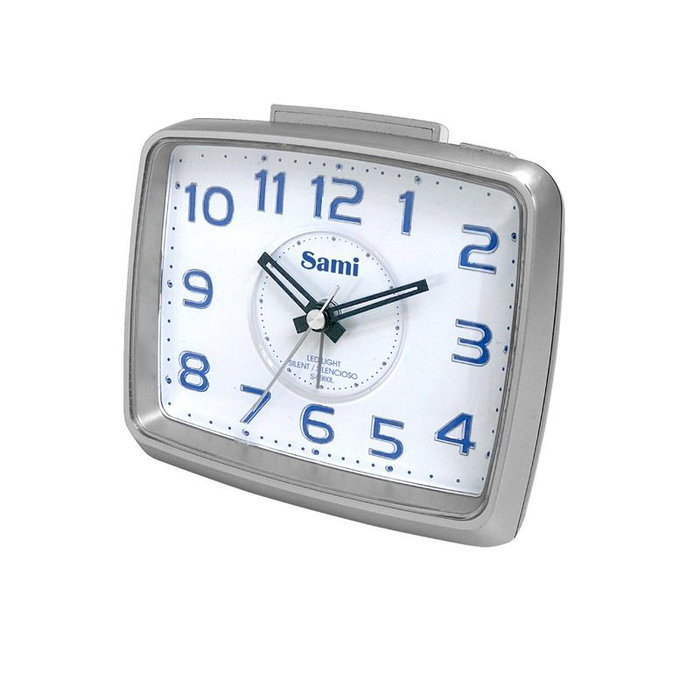 SAMI Despertador Digital Sami Grande Cuadrado Silencioso Luz Azul Plata Oscuro