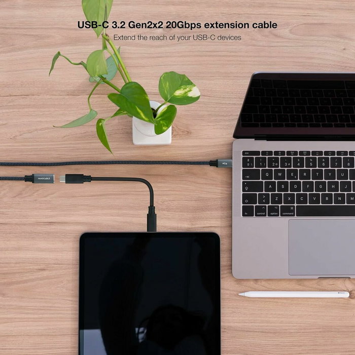 Nanocable Cable Prolongador USB-C 3.2 Gen2x2 20Gbps 100W 1m Negro