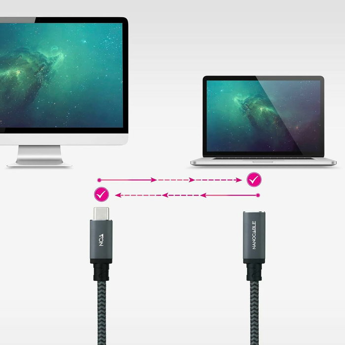 Nanocable Cable Prolongador USB-C 3.2 Gen2x2 20Gbps 100W 1m Negro
