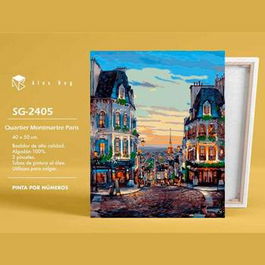 Alex Bog Set De Pintura Por Números Quartier Montmartre Paris C-Surtidos con Bastidor, Tela de Algodón, 3 Pinceles y Tubos de Pintura al Óleo