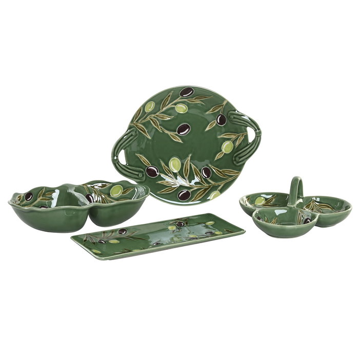 DKD Home Decor Bol Cottage Verde Oscuro Gres Set de 3 Piezas 23.5 x 23.5 x 9 cm Apto Lavavajillas