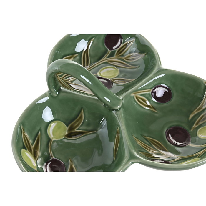 DKD Home Decor Bol Cottage Verde Oscuro Gres Set de 3 Piezas 23.5 x 23.5 x 9 cm Apto Lavavajillas