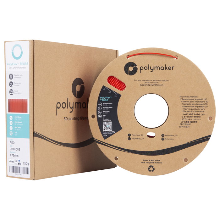 Polmask TPU-95A Filamento 1,75mm Rojo 0,75kg