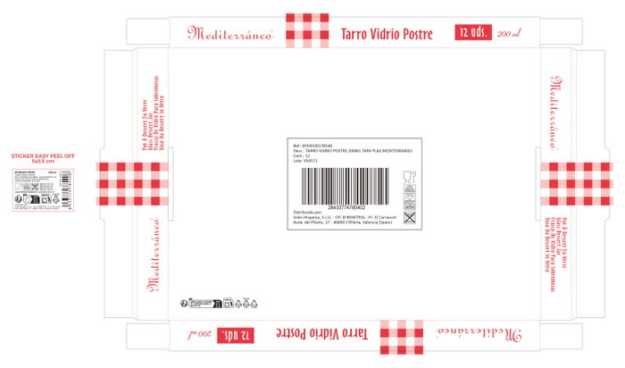 Inde Tarro Vidrio Postre 200 ml Tapa Plástica Mediterraneo (24 Unidades)