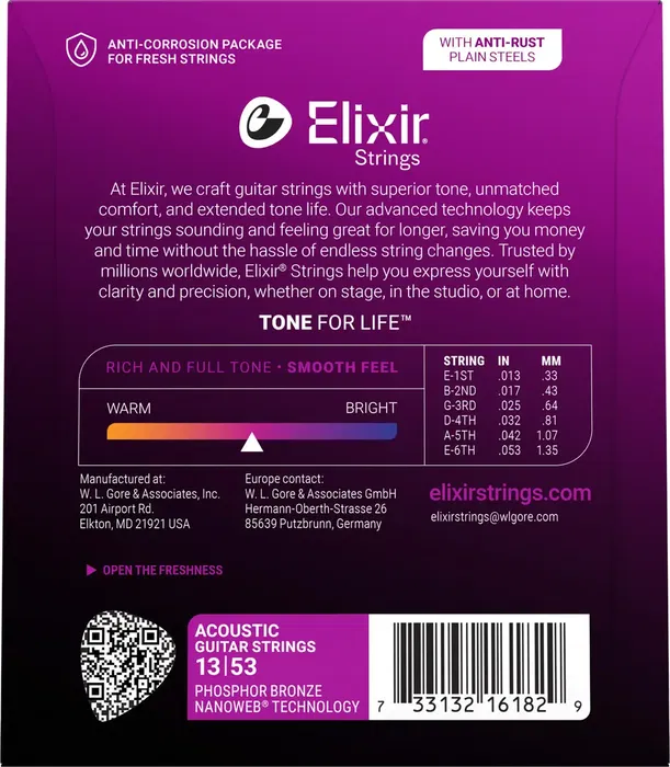 ELIXIR Juego Acústica Nanoweb 92/8 Phosphor Bronze HD Light 13-53