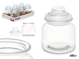 Vivalto Tarro Redondo Liso Tapa Cristal Vidrio Transparente Capacidad 600 ml Dimensiones 11 x 15 x 11 cm (Set de 12)