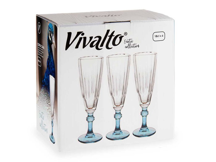 Vivalto Copa Cava Azul 170 ml 20 cm de alto x 6.5 cm de ancho y largo (Set de 48)