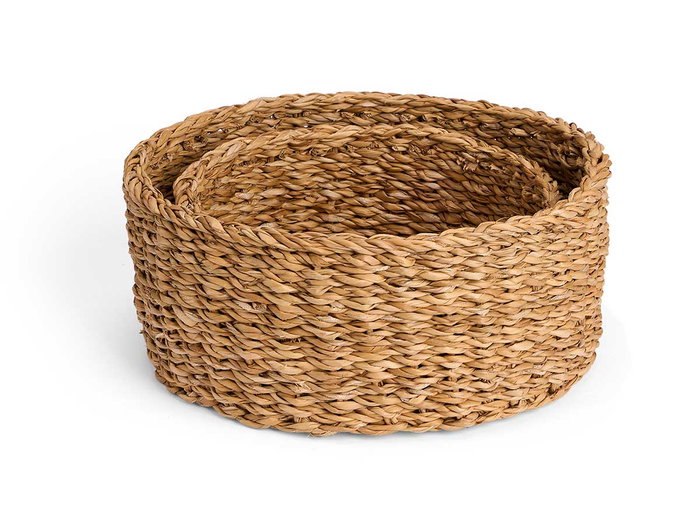 Giftdecor Set de 2 Cestos Redondos de Alga Marina, Marrón, 25 cm de Diámetro x 10 cm de Alto (Set de 8)