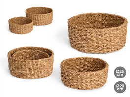 Giftdecor Set 2 Cestos Redondos Alga de Mar Marrón 25 x 25 x 10 cm y 20 x 20 x 8 cm (Set de 8)