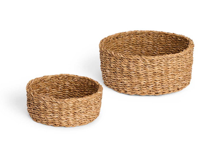 Giftdecor Set de 2 Cestos Redondos de Alga Marina, Marrón, 25 cm de Diámetro x 10 cm de Alto (Set de 8)