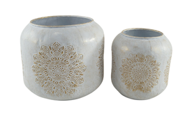 DKD Home Decor Set de 2 Maceteros Mandala Blanco y Dorado