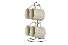 DKD Home Decor Set de 4 tazas de gres y metal TOPITOS Beige