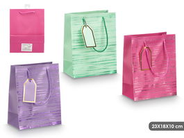 Bolsa Asa Lineas Surtidos Colores Vivos Pincello 23 cm Alto x 18 cm Ancho x 10 cm Largo Papel Textil (Set de 48)