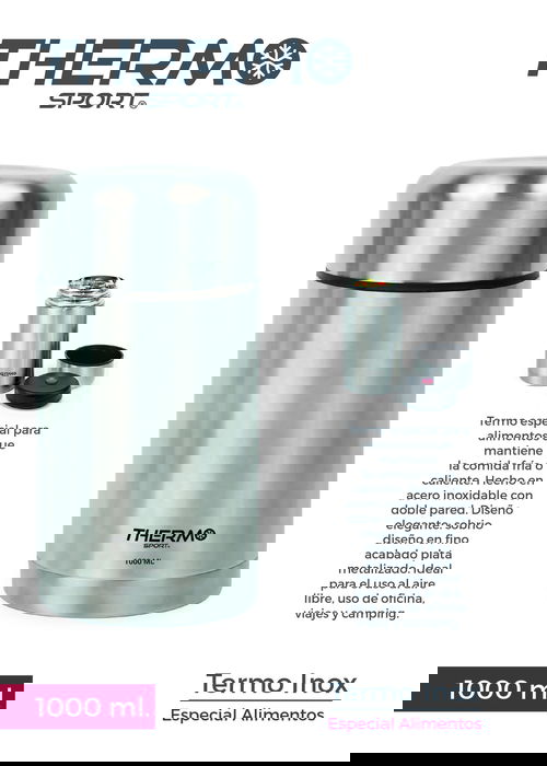 Thermosport Termo Comida Inox 1000 ml 10.5 cm x 20.5 cm x 10.3 cm (6 Unidades)