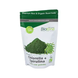 BIOTONA Chlorella Spirulina Raw en Polvo Bio 200Gr - Chlorella Pyrenoidosa y Spirulina Platensis - Complemento Alimenticio para Batidos y Smoothies