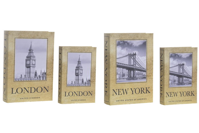 DKD Home Decor Set de 2 Cajas para Libros Ciudad Dorado DKD Home Decor Set de 2 Cajas para Libros Ciudad Dorado