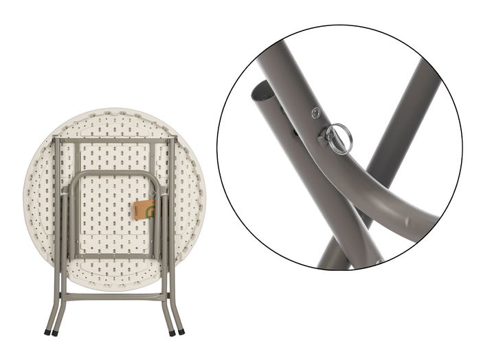 Ibergarden Mesa Redonda Plegable Diam 80 cm Plástico y Acero Color Blanco/Gris