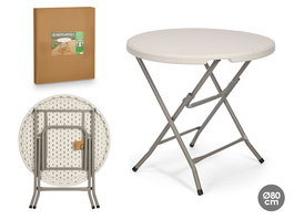 Ibergarden Mesa Redonda Plegable Diam 80 cm Plástico y Acero Color Blanco/Gris