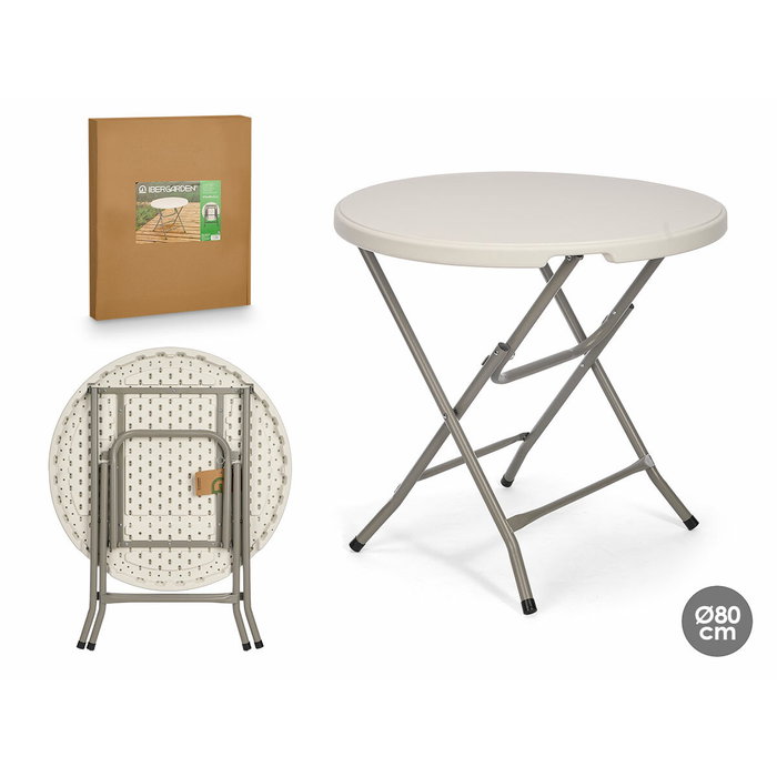 Ibergarden Mesa Redonda Plegable de 80 cm Blanco-Gris Ibergarden Mesa Redonda Plegable de 80 cm Blanco-Gris