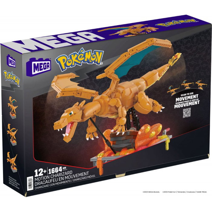 Mattel Figura Mega Construx Motion Pokemon Charizard - Kit de Construcción 1664 Piezas, Figura de 24 cm con Movilidad y Base Soporte