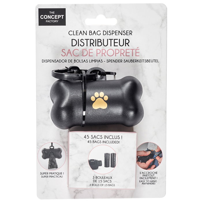 The Concept Factory Dispensador Con 45 Bolsas para Perro Tipo Hueso Con Mosquetón Ligero y Práctico