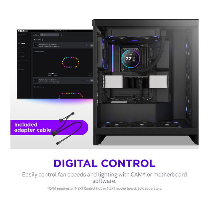 NZXT F240X RF-U24PN-B1 Ventilador RGB de 240mm (12cm) Negro, FDB, 3100 RPM, 104 CFM, 7.53 mmH2O, 41 dB