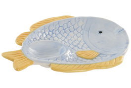 DKD Home Decor Bandeja de Gres con Diseño de Pez, 20x15x2,5 cm, Azul Celeste