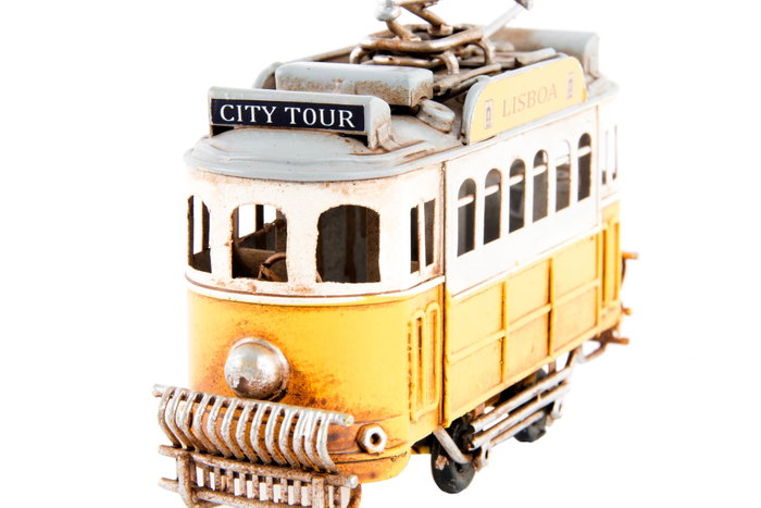 DKD Home Decor Vehículo de Decoración Metal Tranvía Amarillo 13x5x8 cm